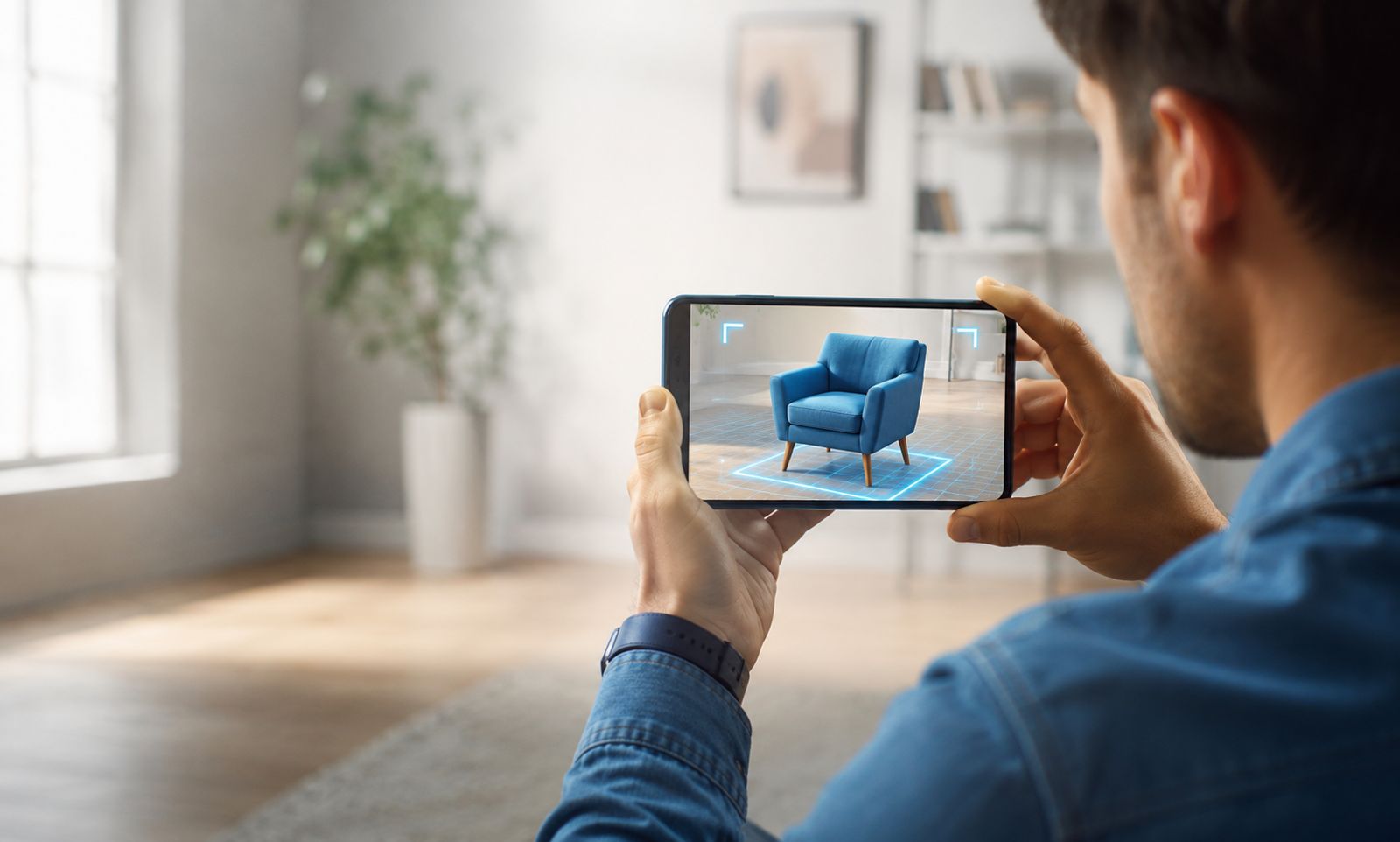 Modern living room suitable for markerless AR furniture placement